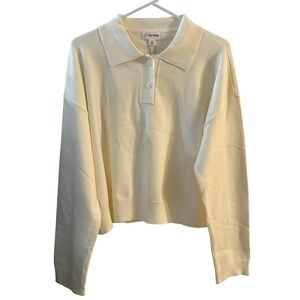 The Drop‎ Joan Sweater Cream Ivory Collared Long Sleeve Knit Pullover Top XL